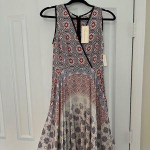 NWT Anthropologie Shoshanna mixed print silk dress with boho hanky hem.
